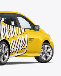 Download Electric Compact Car Mockup Back Half Side View In Vehicle Mockups On Yellow Images Object Mockups PSD Mockup Templates