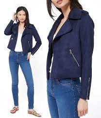 Voir plus d'idées sur le achetez codenim femmes veste à capuche en couches casual denim manteaux bouton avant chaud jean blouson de vraies poches manteau. Blouson Femme Perfecto Bleu En Simili Cuir Effet Daim Etam Coup De Coeur Mode