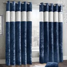Either way, opt for modern curtains a few inches longer than the distance between the floor and the rod to let them pool for a touch of texture. Diamante Crushed Velvet Ring Top Curtains Navy Shawsdirect