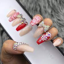 Rose Garden 3d Bow Crystal Set Crystal Nails Ballerina Nails Press On Nails