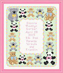 Birth announcement cross stitch pattern by bobbie g. Teddy Birth Announcement 10x12 Cross Stitch Pattern By Susan Saltzgiver Crosstitch Com