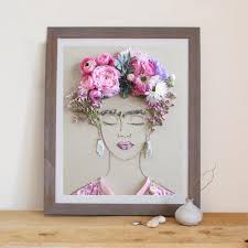 Pink Frida Flower Face Print Flower Art Pressed Flower Art 3d Canvas Art