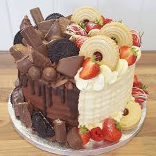 Half And Half Fresh Fruit Cake Yummy Cakes Chocolate Drip Cake