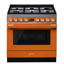 Smeg Smeg Elite Portofino Cpf9gpor Gaziniere Avec Un Four Convection Gaz Et Electrique 89 8 Cm 115 L Orange Cuisiniere Rue Du Commerce
