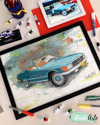 Mercedes Benz Sl 450 Modelo 1978 Dibujo Hecho En Colores Y Acuarela Tamano 45 X 60 Cm By Amduarte Mercedes Benz Mercedes Dibujos De Autos