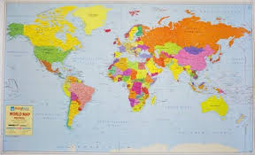 world political map on art paper wall chart