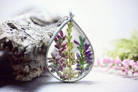 Herbarium Necklace Moss Pendant Heather Terrarium Jewelry Dried Flower Floating Locket Botanical Gift For Garde Terrarium Jewelry Christmas Bulbs Dried Flowers