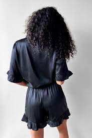 Satin Ruffle Pajama Shirt And Shorts Set Nasty Gal