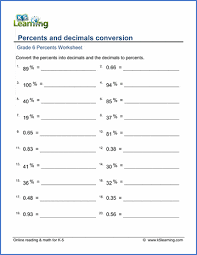 4.7 something went wrong, please try again later. Grade 6 Math Worksheet Percents And Decimals Conversion K5 Learning