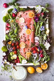 This healthy baked salmon is the best way to feed a crowd. Spring Salmon Salad Platter For Easter Passover Mother S Day Or Your Best Friend S Shower A Healthy Side Of Wild Salm Salmon Salad Salmon Platter Platters
