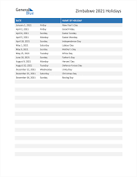 In 1 month, 16 days. Zimbabwe Holidays 2021 In Pdf Word And Excel