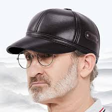 Mens leather hat with ear clearance flaps
