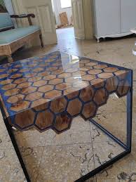Hexagon River Coffee Table With Blue Epoxy Resin And Pine Wood Etsy Resin Furniture Wood Resin Table Epoxy Resin Wood