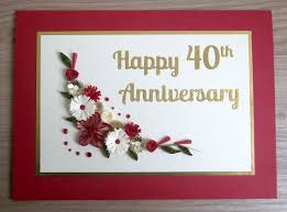Quilled 40th Ruby Wedding Anniversary Card Handmade Paper Etsy Wedding Anniversary Cards Anniversary Cards Handmade Ruby Wedding Anniversary
