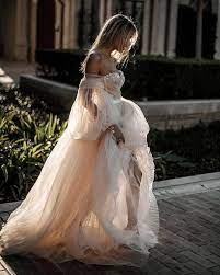 Champagne Off The Shoulder Tulle Wedding Destinydress Bridal Dresses Lace Wedding Dresses Wedding Dress Long Sleeve