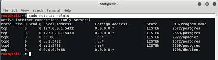 The command will check every second and print the results if a process in this example, netstat will not display an output until it finds an established connection on port 4444. Find Open Ports In Kali Linux With Netstat Utility Yeah Hub