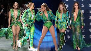 The sheer fabric was printed with a tropical leaf and bamboo pattern, and cut with a very low neckline that extended well past lopez's navel. Jennifer Lopez Reinvents The Versace Jungle Print Yet Again Vogue