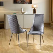 Use default sorting name price: Set Of 2 Sleek Velvet High Back Modern Dining Chairs Grey Fabric P1441 Quatropi