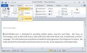 Ms Word 2010 Change The Page Orientation To Landscape