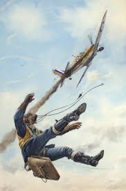 Bail Out A British Spitfire Pilot Abandons His Damaged Plane Wwii Plane Art Fighter Planes Art Wwii Fighter Planes