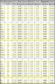 Ramadan 2012 Timetable