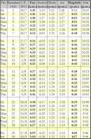 Ramadan 2012 Timetable