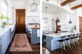 This kitchen displays a perfect mix of wood, stone, metal, and stainless steel. Beautiful Blue Kitchen Cabinet Ideas