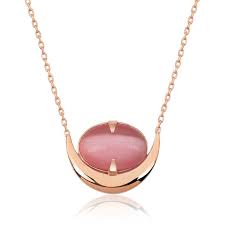Gumus Pembe Kedi Gozu Tasli Hilal Kolye Ay Yildiz Kolyeler Gumush