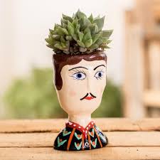 Small Hand-Painted Ceramic Flower Pot, 'Claudio'