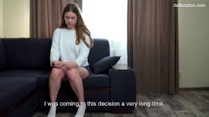 The busty brunette holds and sucks a cock for the first time - erotic awakening