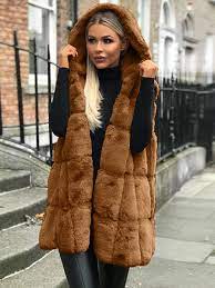 Deelin femmes de fourrure artificielle automne hiver sans manches veste survêtement revers couleur unie en peluche cardigan manteau veste. Manteau En Fausse Fourrure A Capuche Sans Manches Femme Mode Hiver Gilet Vestes Brun Manteaux Hauts
