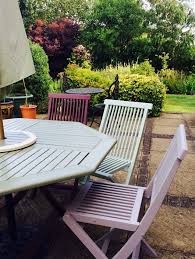 My Lovely Slatted Wooden Chairs Found Them On Ebay For A Real Steel And Painted Them Using Painted Garden Furniture Wooden Garden Table Wooden Garden Chairs