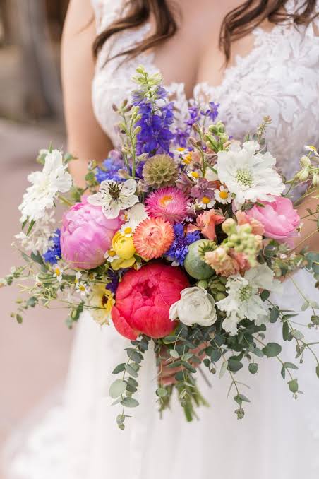 Colorful Wildflower Bridal Bouquet with Peony | Posy Blue, Boise Wedding & Event Florist, Idaho