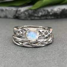 Round Rainbow Moonstone Celtic Wedding Ring Set Trinity Braided Celtic Engagement Band 925 Ster Celtic Wedding Ring Sets Celtic Wedding Rings Celtic Engagement