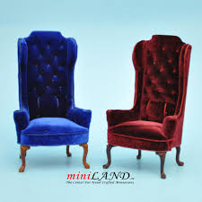 Luxurious Elegant Quality Tall Wingback Chair Royal Blue Velvet For Dollhouse Miniature 1 12 Scale