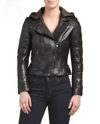 Details About Bod Christensen Hooded Black Leather Bomber Moto Jacket Sz Xs Nwt