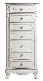 Wooden drawers, wood drawer guides, easy glide drawer slides, making dresser drawers, dresser drawer glides, tall thin chest of drawers, narrow dresser drawers, narrow white dresser. Homelegance Cinderella 7 Drawer Tall Chest Antique White With Grey Rub Through 1386nw 12