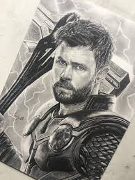 Original Pencil Portrait Of Thor Size A4 21 X 29 70 Cm Artwork Portrait Original Print Draw Art Drawings Sketches Simple Marvel Drawings Thor Drawing