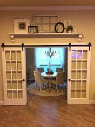 French Doors On A Barn Door Rail And Add A Shelf Above In 2020 French Doors Interior Trendy Dining Room Room Remodeling