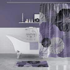 Purple And Gray Floral Print Shower Curtain Purple Bathrooms Purple Bathroom Decor Purple Shower Curtain