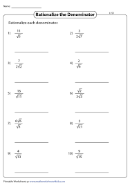 Rationalizing The Denominators Worksheets