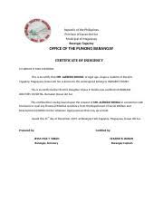 What are the types of inspection certificates? Cert Of Indigency Docx 1 Docx Republic Of The Philippines Province Of Davao Del Sur Municipal Of Magsaysay Barangay Tagaytay Office Of The Punong Course Hero