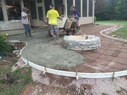 Stamped concrete is less expensive, as pavers are placed individually and require more labor. How To Pour A Stamped Concrete Patio With Fire Pit Concrete Patio Cost Stamped Concrete Patio Stamped Concrete Patio Cost
