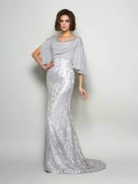 Entspricht die abendkleid lang silber der stufe an qualität, die ich als kunde in dieser preisklasse erwarten kann? Brautmutterkleider Abendkleid Lang Silber Spitze Chiffon Mit Schleppe Armel