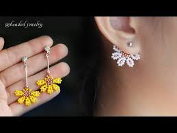 Half Daisy Jacket Earrings How To Make Beaded Earring Youtube In 2020 Earring Jackets Beaded Jewelry Beaded