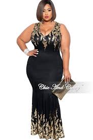 Final Sale Plus Size Exclusive Lace Mermaid Gown In Black And Gold Foil Casual Going Out Outfits Black And Gold Outfit Chic And Curvy