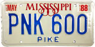 1988 Mississippi License Plate Brandywine General Store