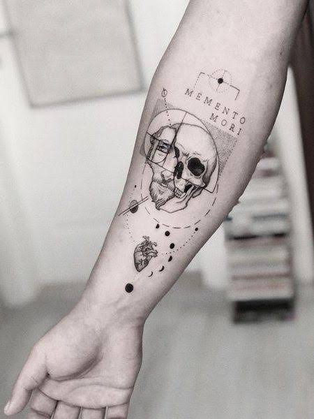 Geometric Memento Mori Tattoo
