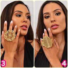 Anillo firmado delicado único y elegante de oro de 14K, anillo paralelo  ancho boho, anillo de gran tamaño estético de círculo abierto grande,  regalo de Navidad, regalo para ella