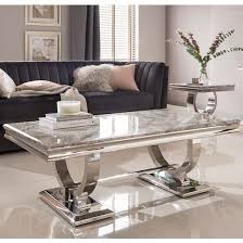 Kesley Coffee Table In Grey Marble Top And Stainless Steel Base In 2020 Marble Top Coffee Table Coffee Table Grey Marble Top